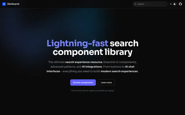 Algolia SiteSearch screenshot