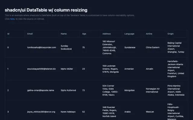 Advanced Data Table screenshot