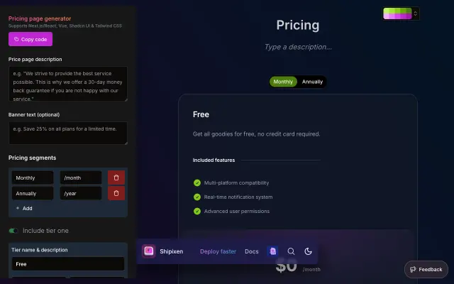 shadcn-pricing-page-generator screenshot