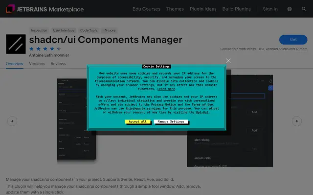 shadcn/ui Components Manager screenshot