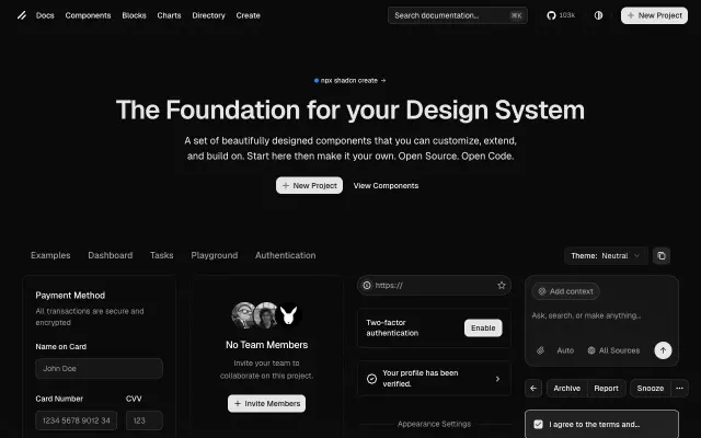 shadcn/ui screenshot