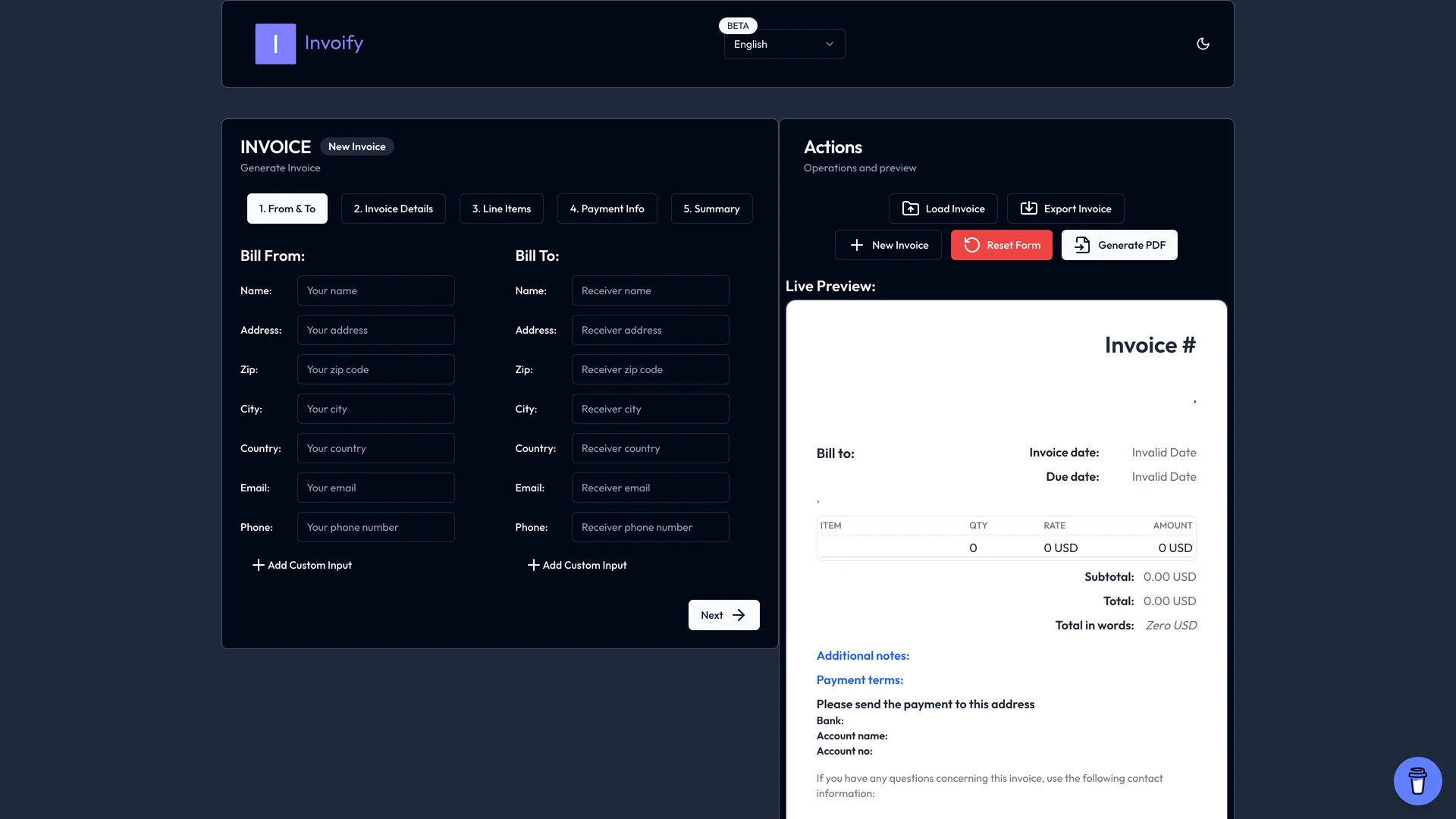 Invoify — preview