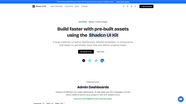 Shadcn Dashboard Free template preview