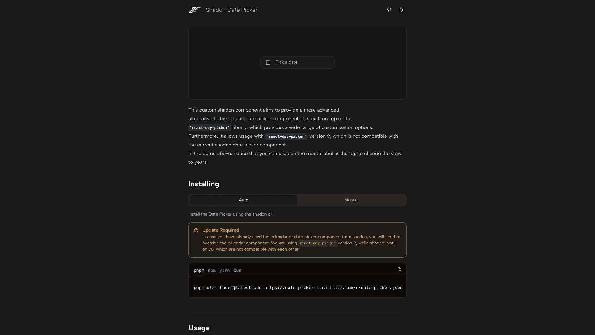 Shadcn Date Picker — preview