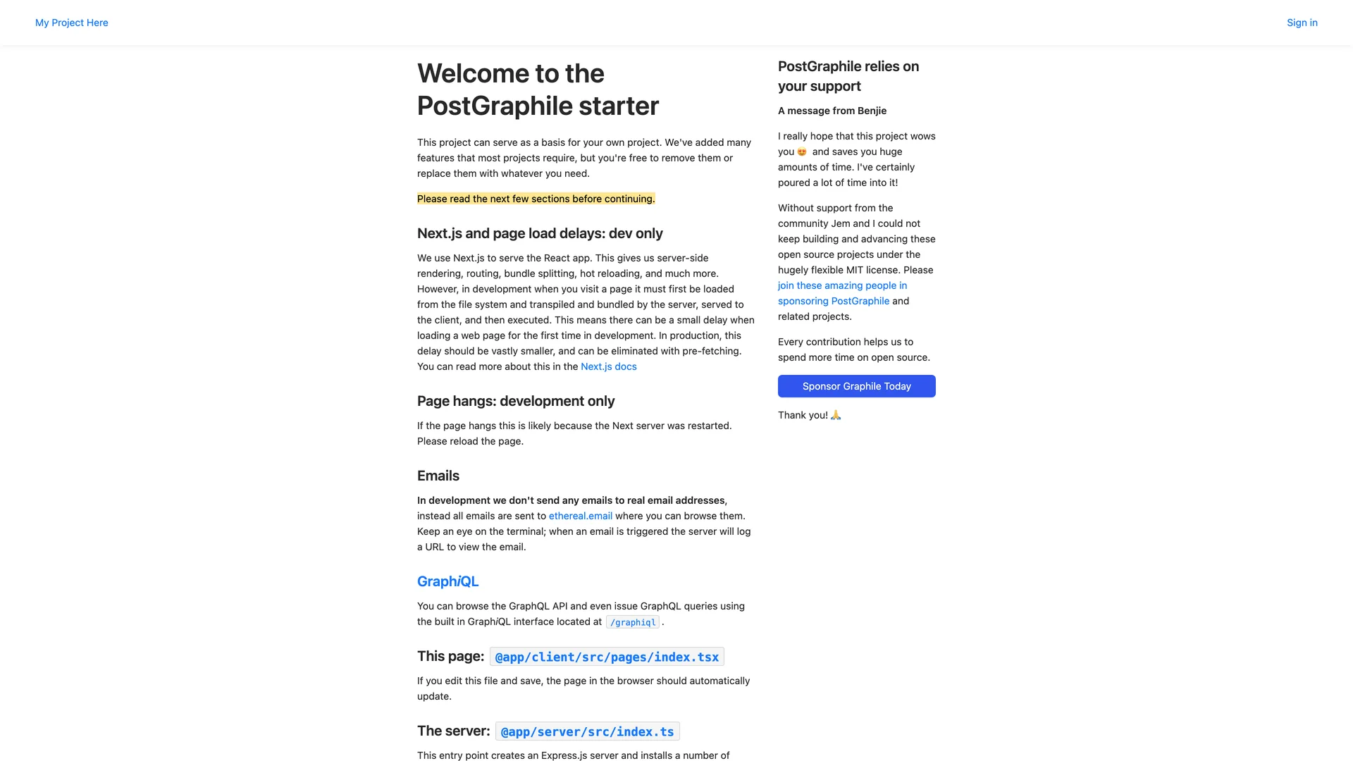 Graphile Starter — preview