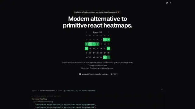 Shadcn Calendar Heatmap template preview