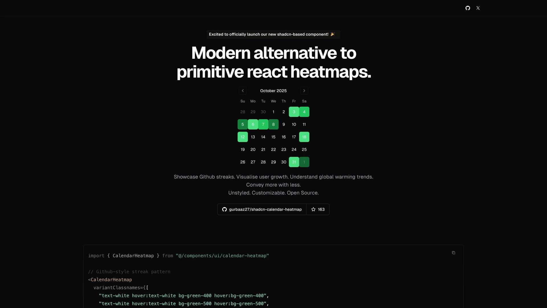 Shadcn Calendar Heatmap — preview