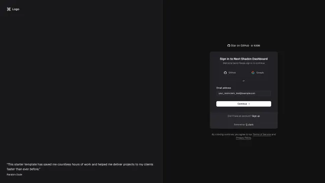 Next Shadcn Dashboard Starter template preview