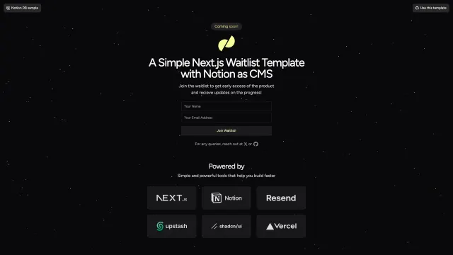 Next.js Notion Waitlist Template template preview