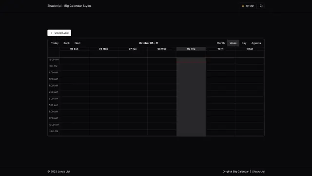 Shadcn UI Big Calendar template preview