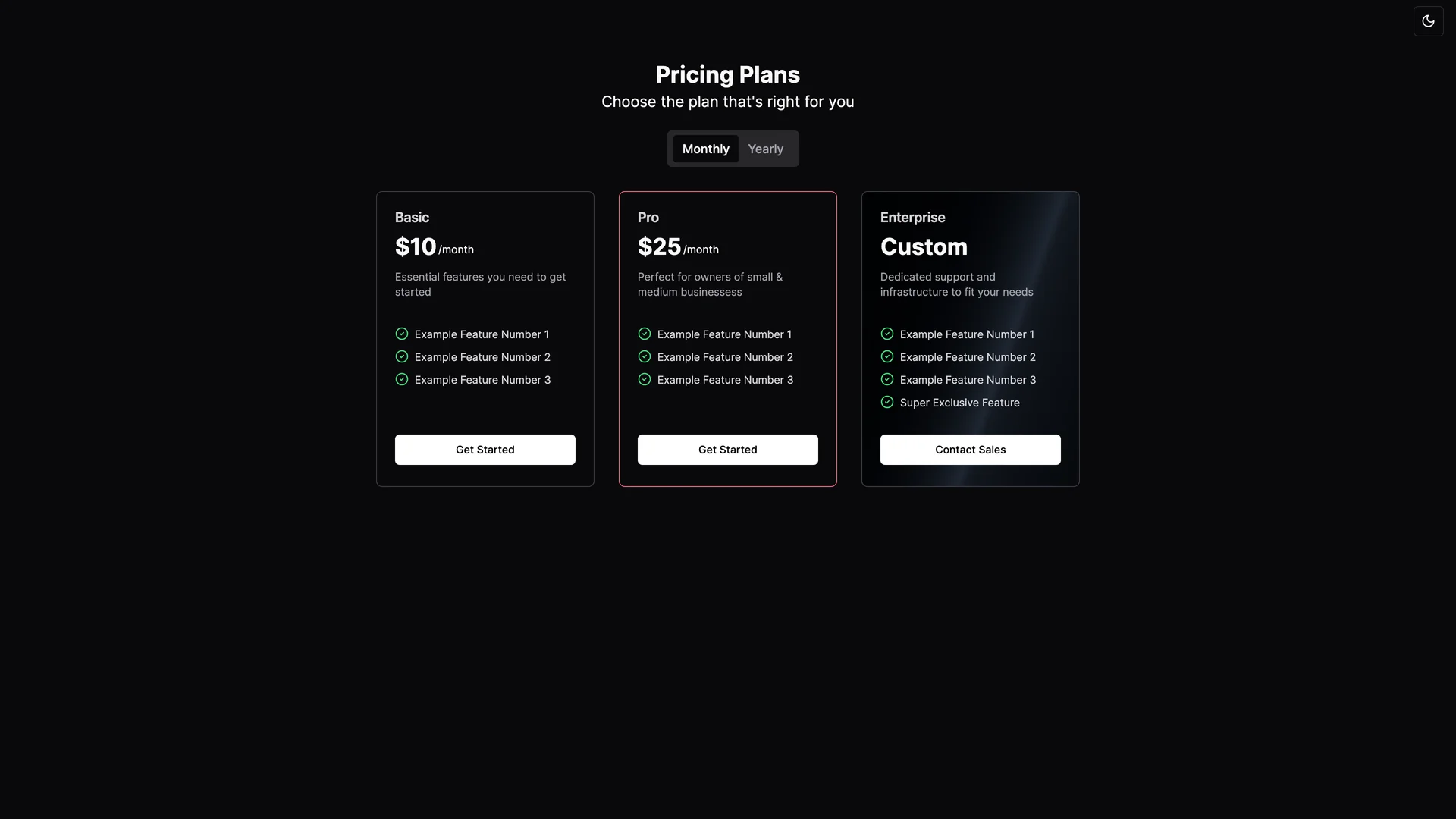 Pricing Page Shadcn — preview