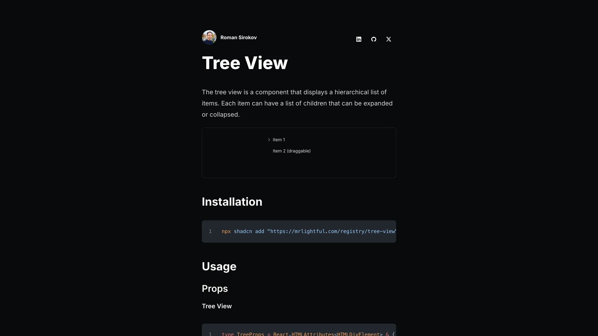 Shadcn Tree View — preview