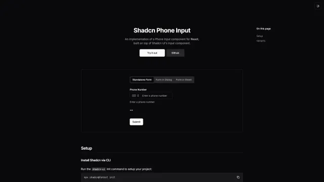 Shadcn Phone Input template preview