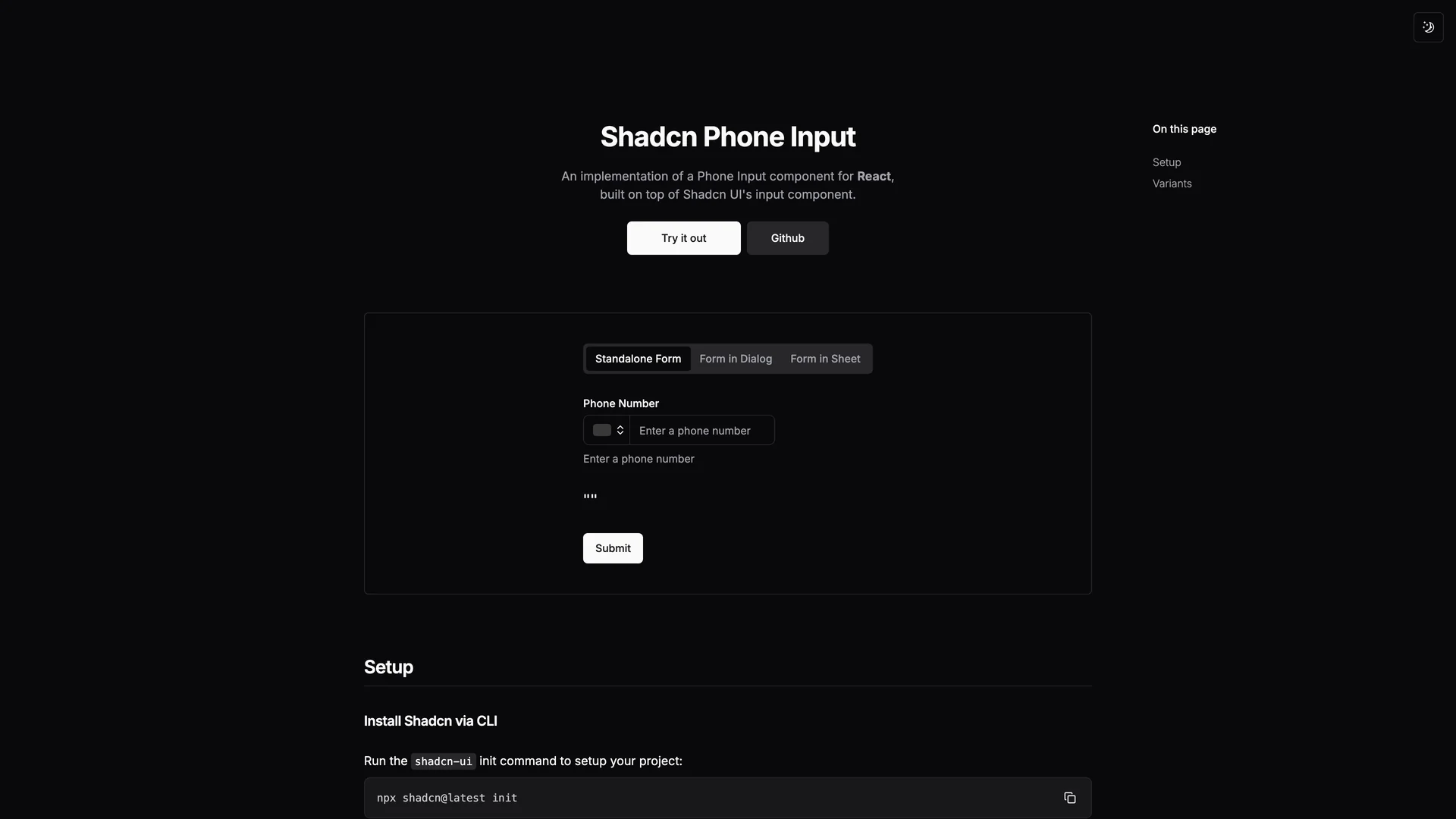 Shadcn Phone Input — preview