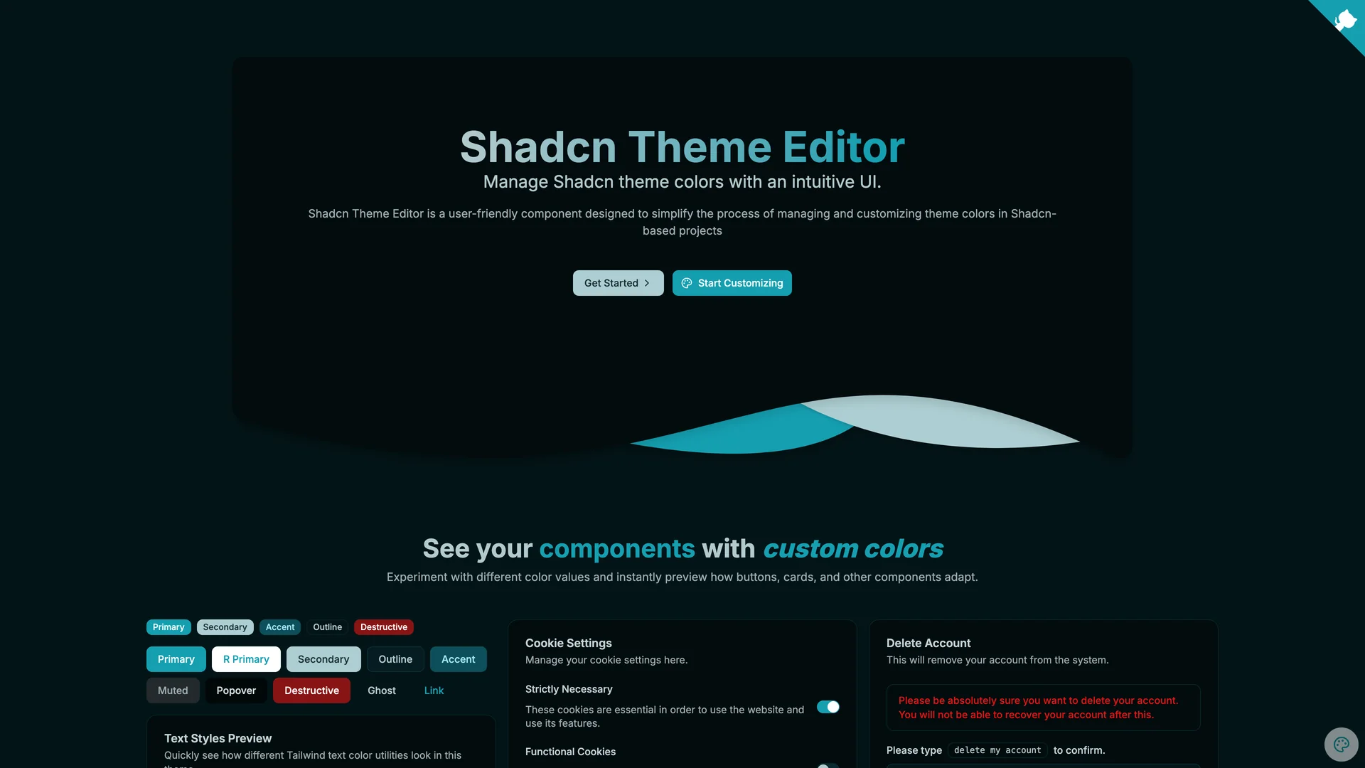 Shadcn Theme Editor — preview