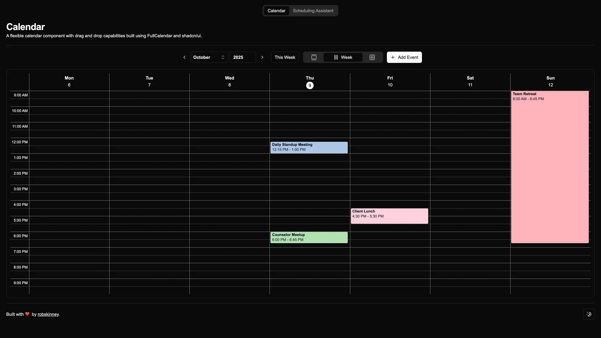 Shadcn UI Fullcalendar Example — preview