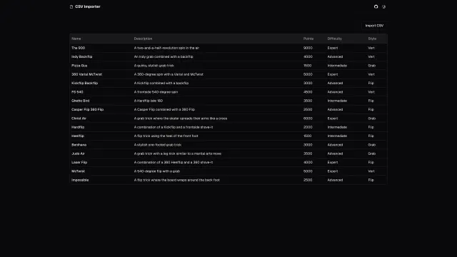 CSV Importer template preview