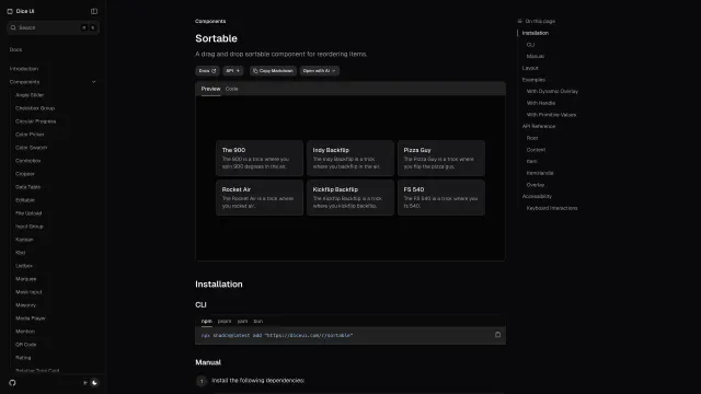 Sortable template preview