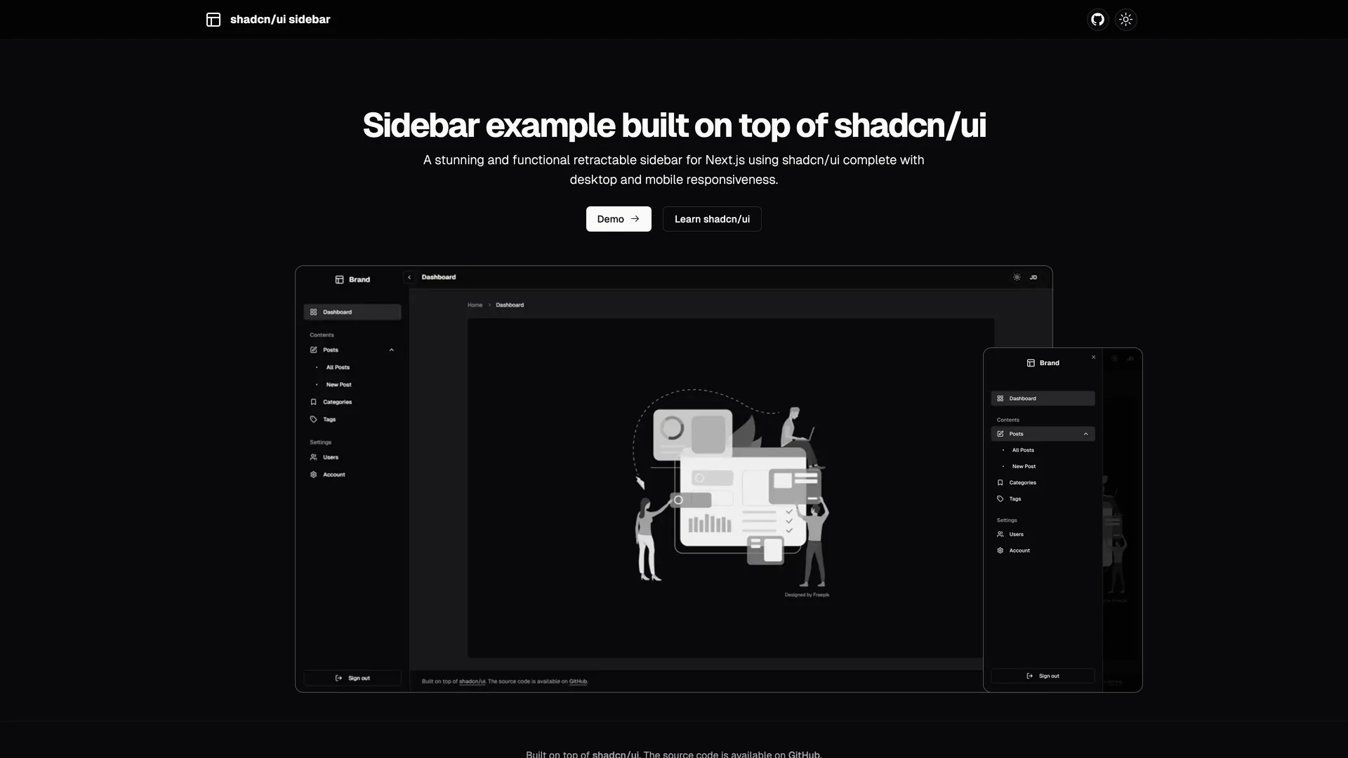 Shadcn UI Sidebar — preview