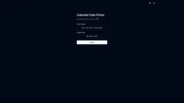 Shadcn Calendar Component template preview